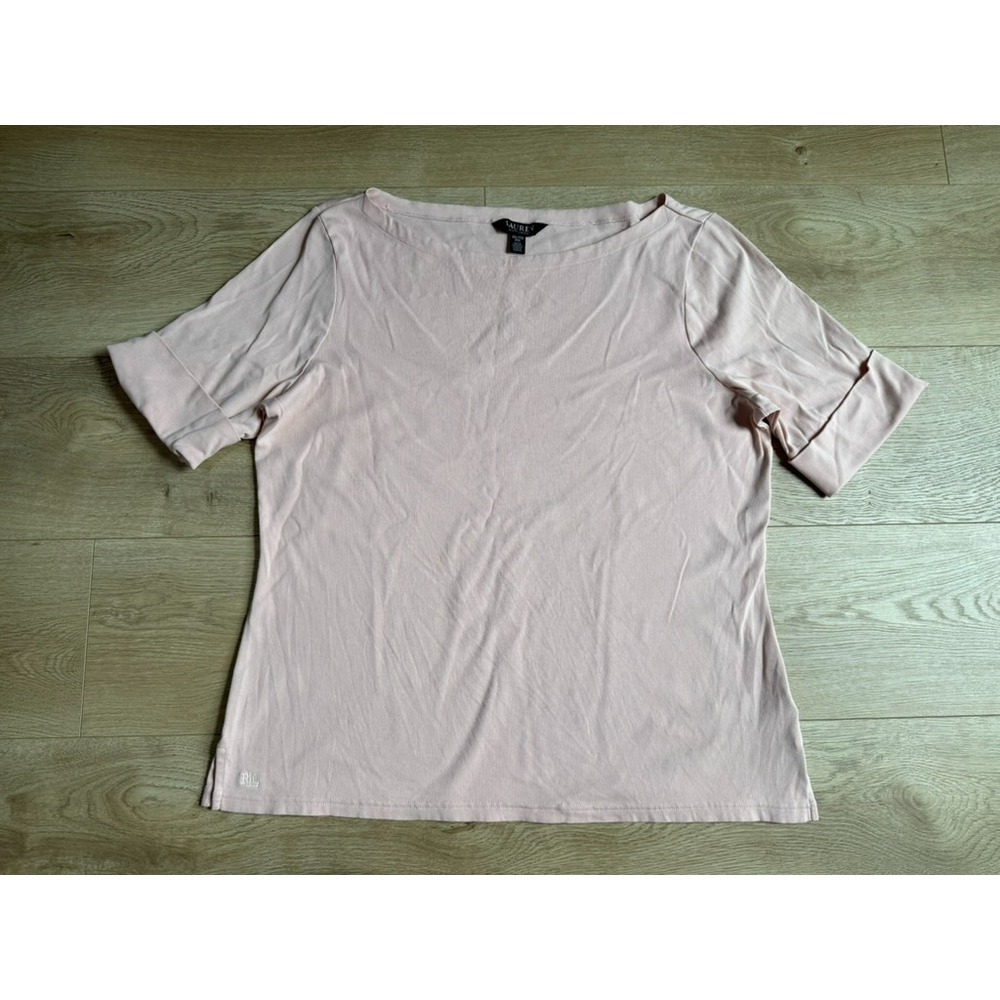 EUC Womens Lauren Ralph Lauren black label light pink puff short sleeve top XXL